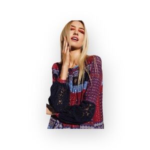 Desigual 𑁍 Mona Fucsias Boho Lace Sleeve Printed Button Down Shirt 𑁍 Blue Pink